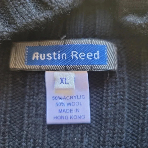 Austin Reed Womens XL Button Cardigan Sweater Chunk Knit Wool houndstooth Black - Picture 2 of 12